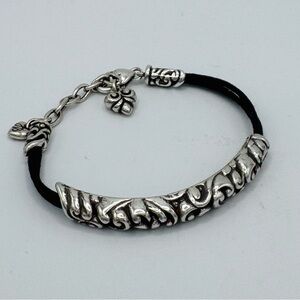 Retired Brighton Wilson Filigree Silver Beads on Black Cord Bracelet